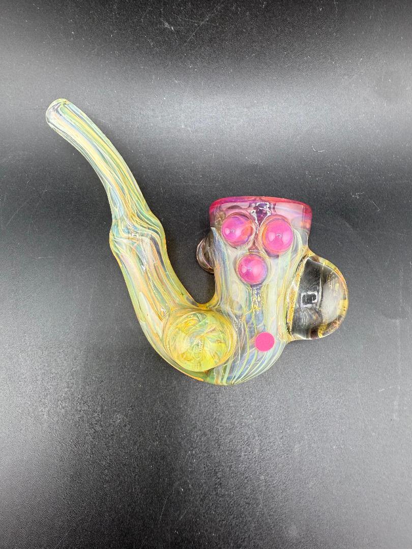 Pugsley Glass Sherlock Pipe - Fumed w/ Color Accented Top & Marbles featuring vibrant colors and marbles.