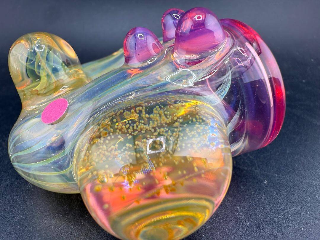 Pugsley Glass Sherlock Pipe - Fumed w/ Color Accented Top & Marbles featuring vibrant colors and marbles.
