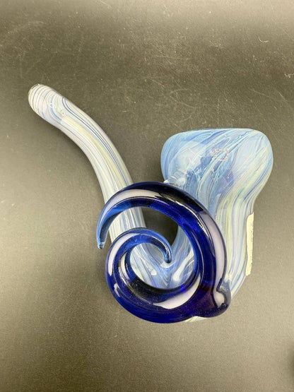 Pugsley Glass Sherlock Pipe - Swirl Color Fade w/ Large Swirl Attachment showcasing blue swirl design and classic silhouette.