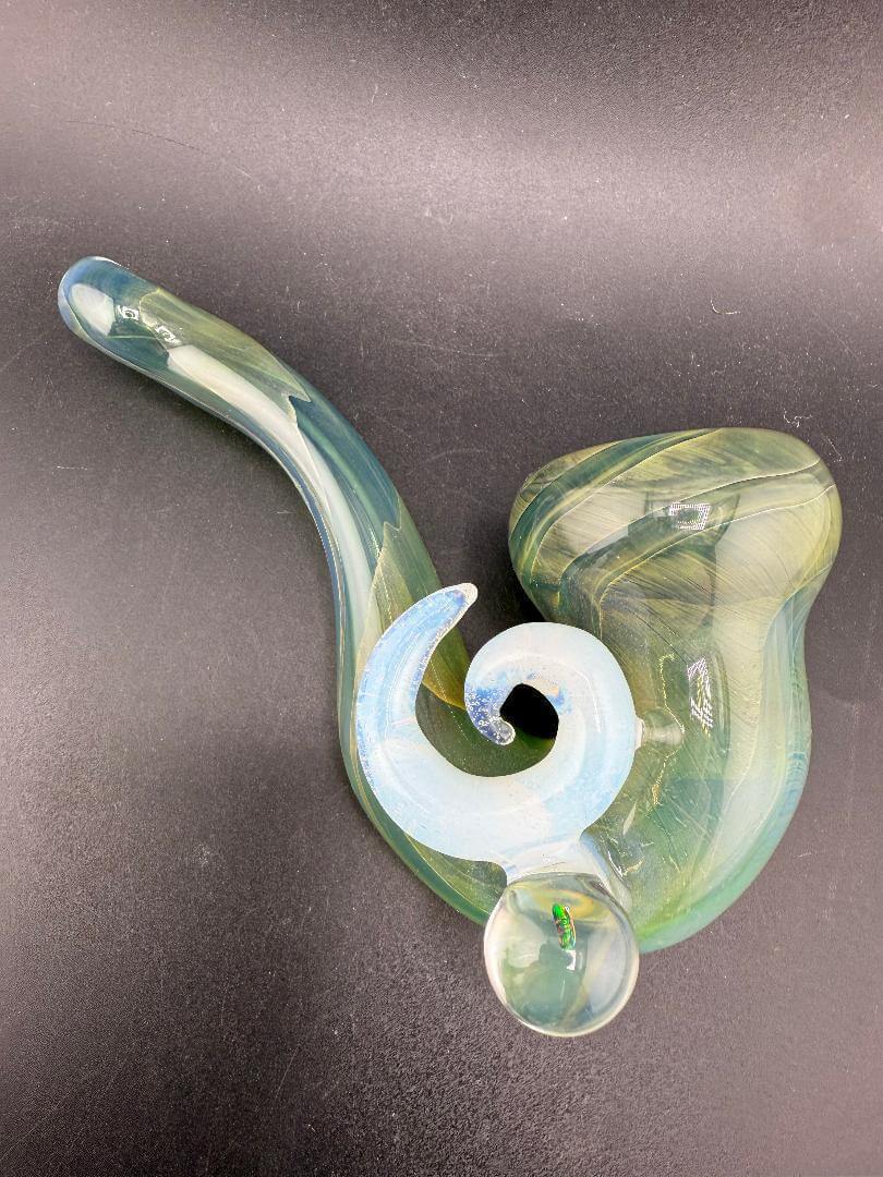 Pugsley Glass Sherlock Pipe - Swirl Color Fade w/ Large Swirl Attachment showcasing unique design and craftsmanship.