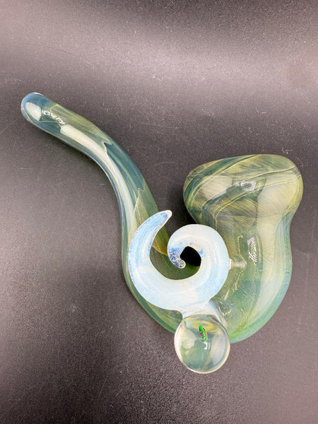 Pugsley Glass Sherlock Pipe - Swirl Color Fade w/ Large Swirl Attachment showcasing unique design and craftsmanship.