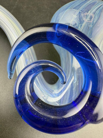 Pugsley Glass Sherlock Pipe - Swirl Color Fade w/ Large Swirl Attachment showcasing vibrant blue swirl details.
