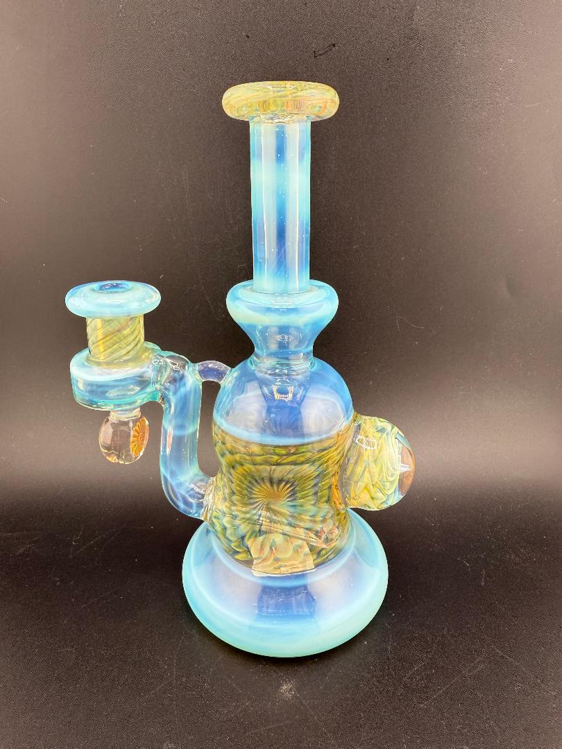 Pugsley Glass Worked Banger Hanger Blue 10mm 90° - Handcrafted heady glass with intricate blue accents.