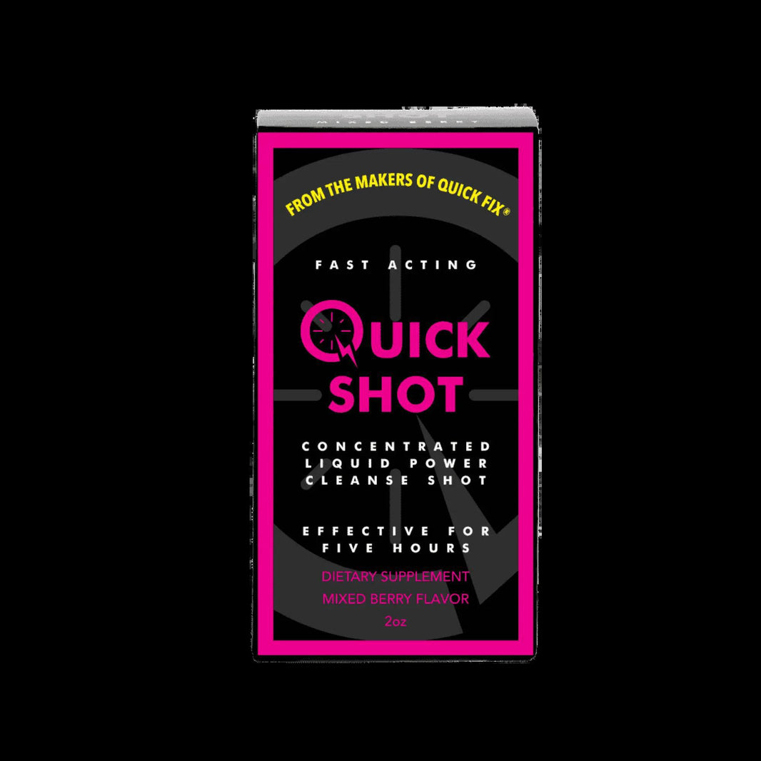 Quick Shot Cleanse Shot in mixed berry flavor, 2oz dietary supplement for rapid detoxification.