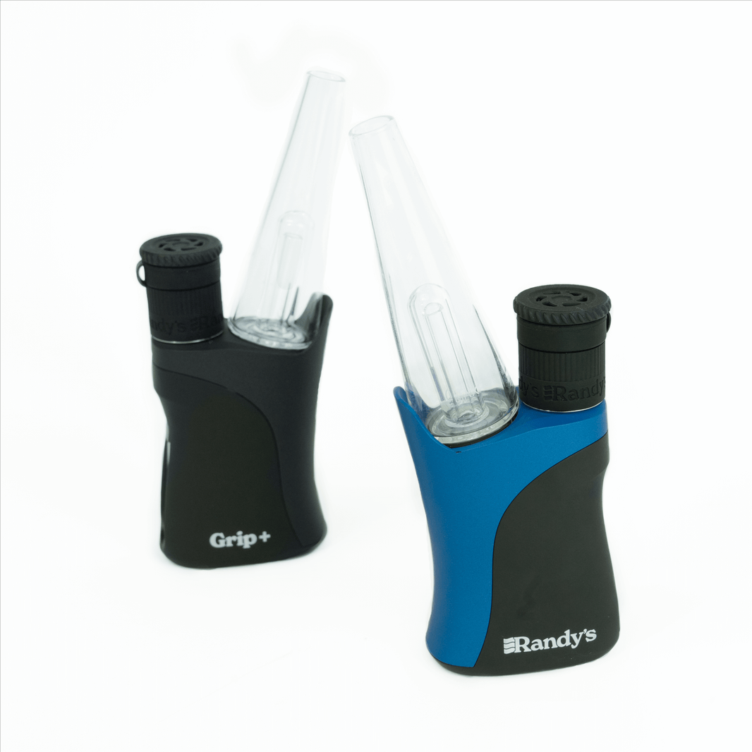 Randy's Grip+ Concentrate Vaporizer in black and blue, showcasing ergonomic design and sleek features for enhanced vaping.