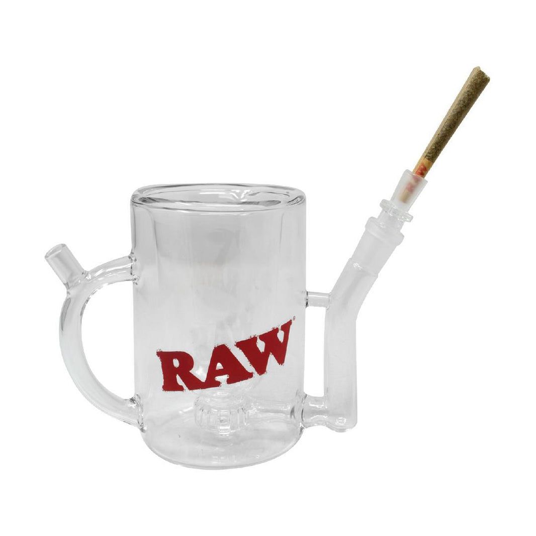 RAW Coffee/Tea Mug with Cone Holder & Toke Pass-Thru featuring a clear design and a toke pass-thru.