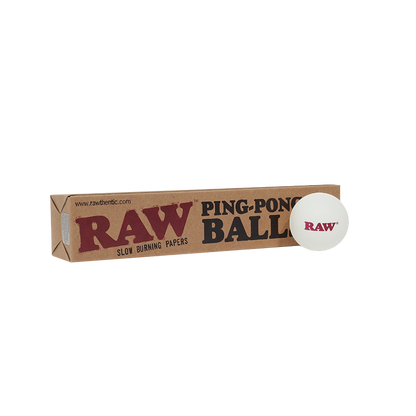 Raw Ping Pong Balls packaging with a single RAW ping pong ball, showcasing high-quality fun.