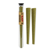 RAW Pressed Bud Wraps in a tube with two all-natural hemp wraps displayed.