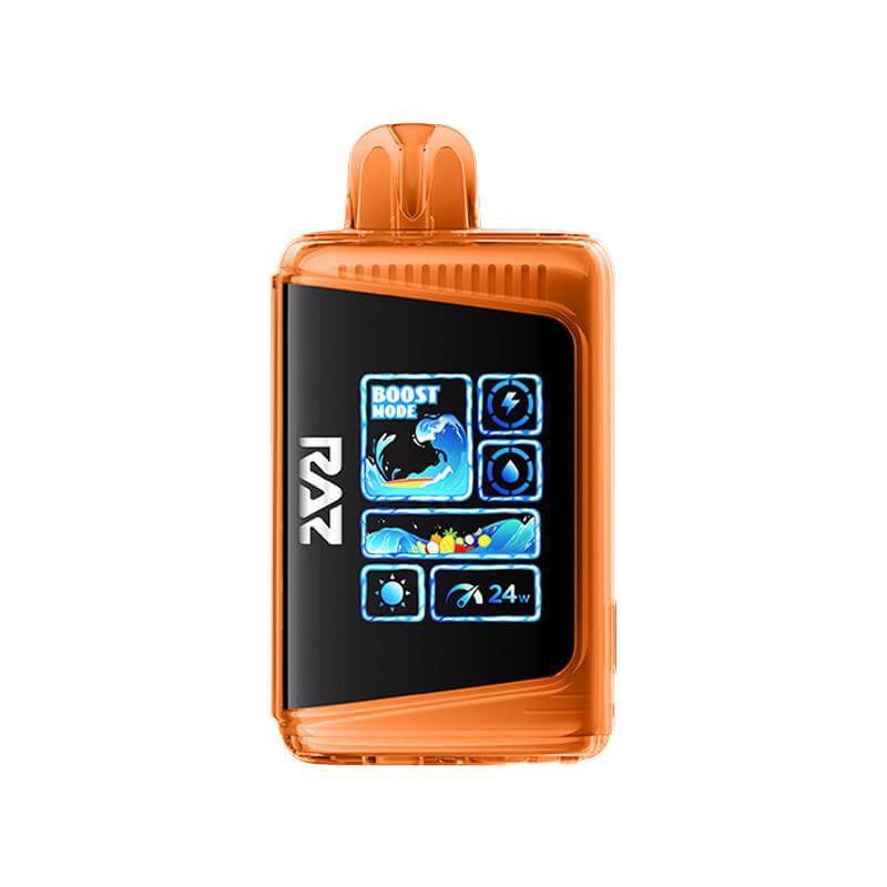 RAZ LTX 25K Punch Edition disposable vape with digital display and sleek orange design.