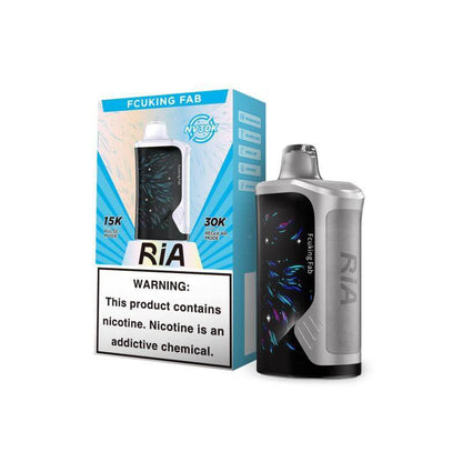 RiA 30K vape device with packaging, featuring vibrant design and warning label about nicotine.