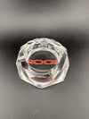 ROOR Ashtray - Crystal Cut, luxury glass ashtray with precision-cut design and prominent ROOR logo.