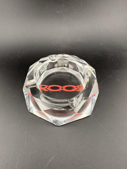 ROOR Ashtray - Crystal Cut, luxury glass ashtray with precision-cut design and prominent ROOR logo.