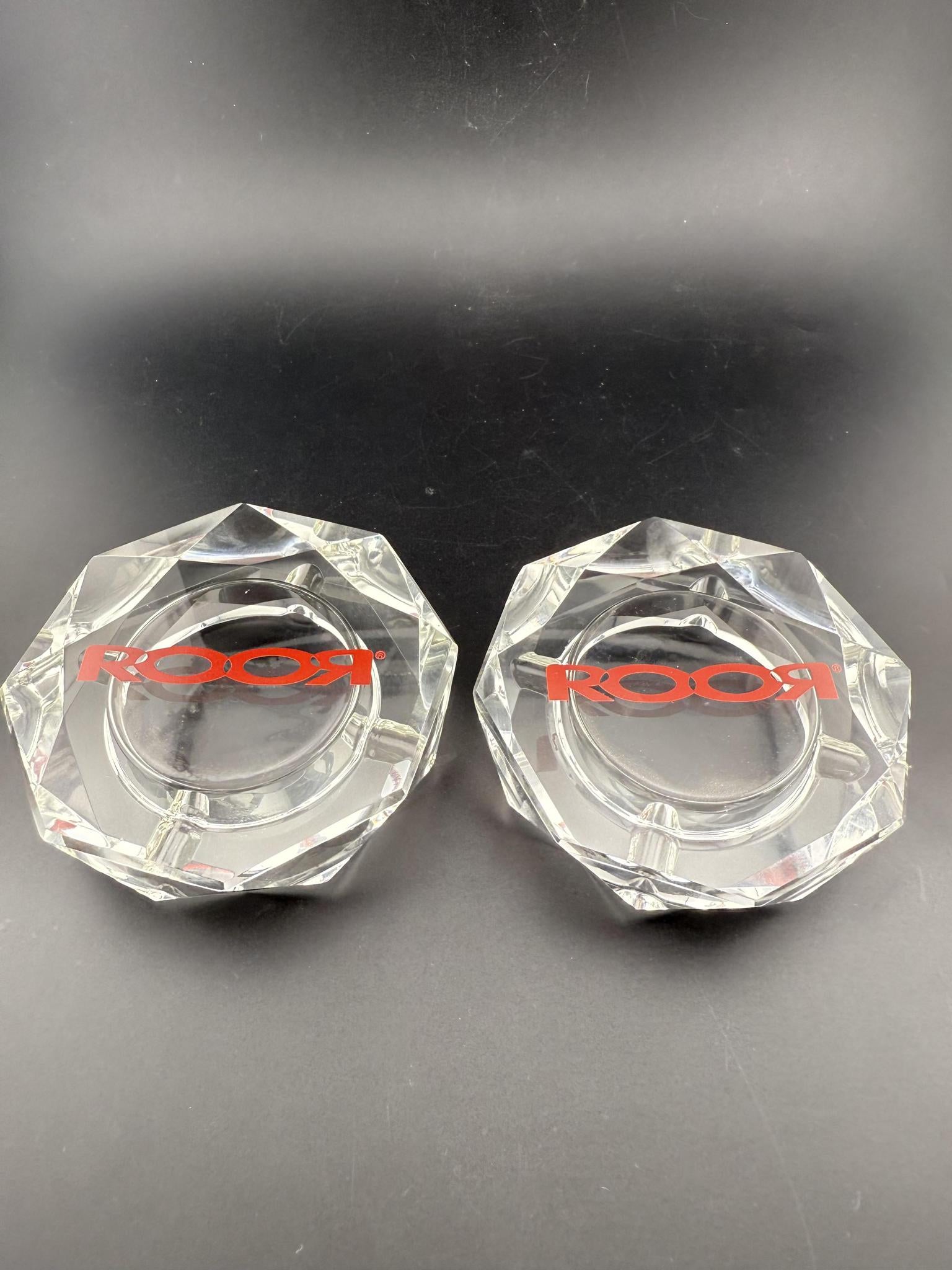 ROOR Ashtray - Crystal Cut featuring a refined crystal design and prominent ROOR logo, perfect for luxury smoking spaces.