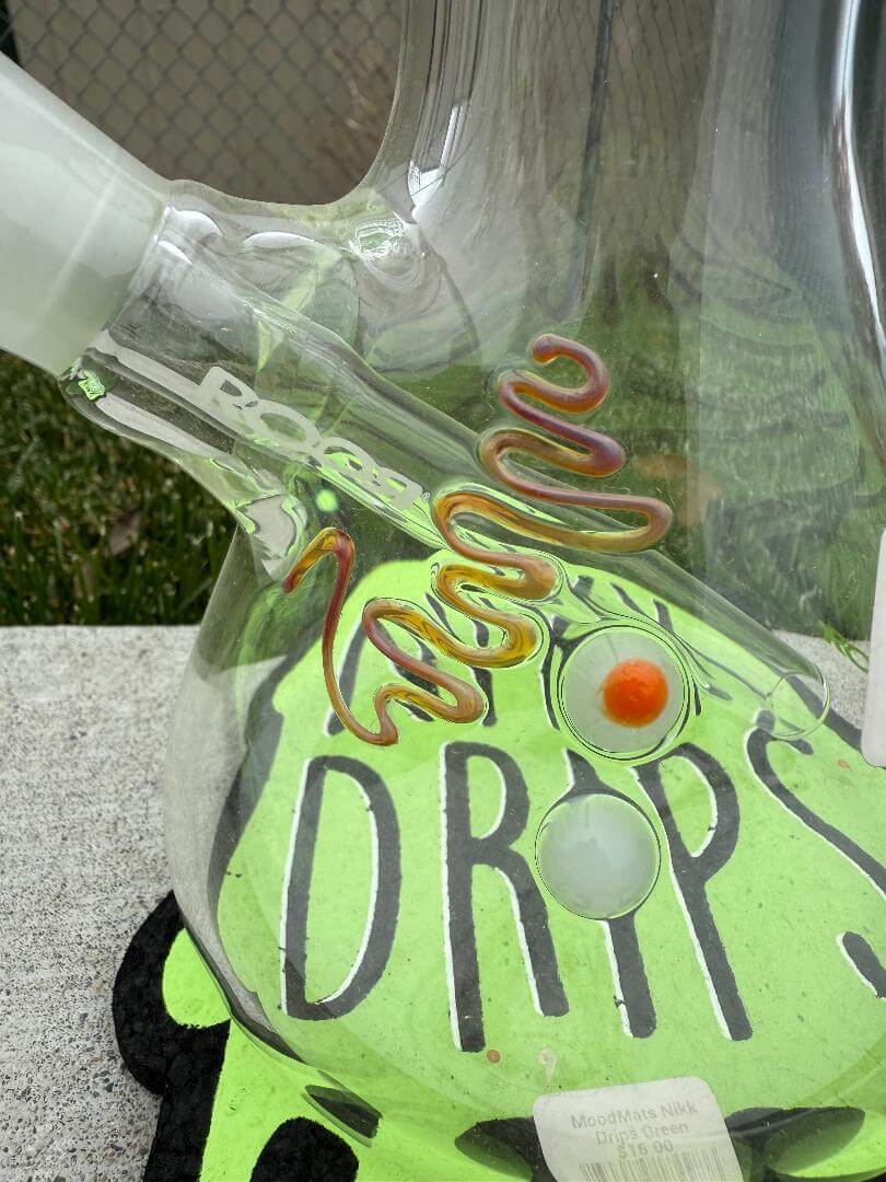 ROOR Glass 18" Beaker 50 x 7mm Thick 14mm 45° - Green with colorful swirl design, showcasing its premium craftsmanship.