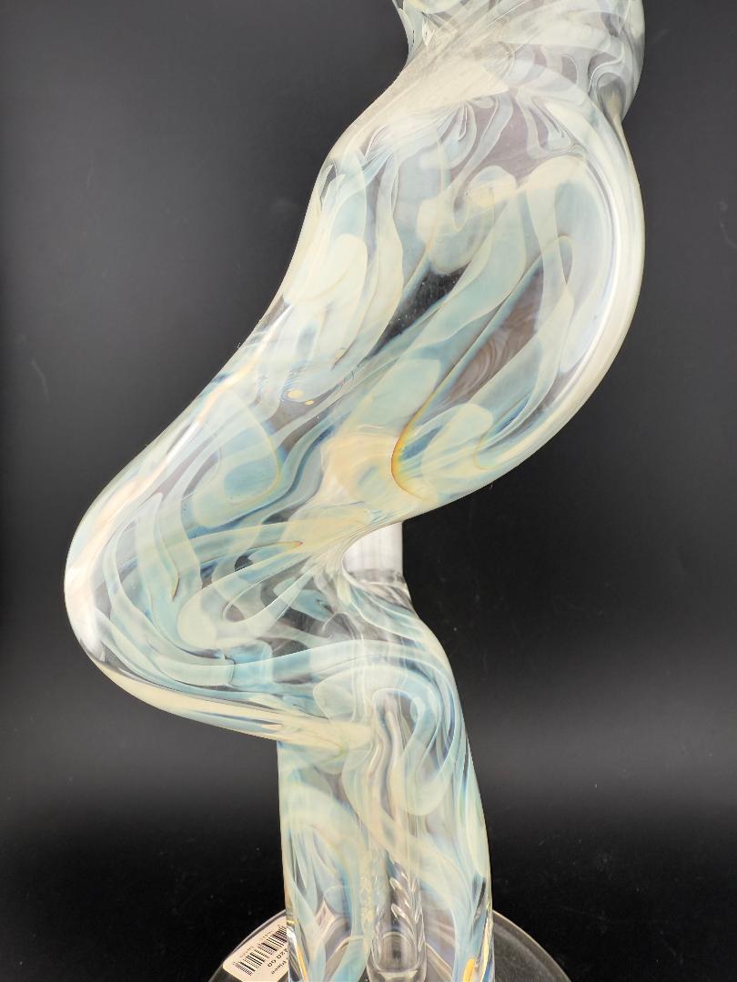 Round Glass Curvie Zong Flower Piece 14mm 45° with artistic swirl design, perfect for enhancing any glass collection.