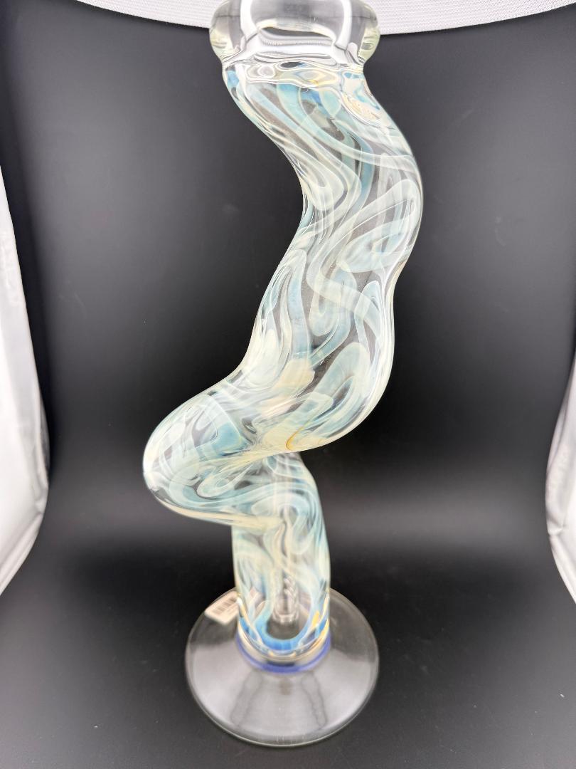 Round Glass Curvie Zong Flower Piece 14mm 45° with smooth, wavy design and delicate colors