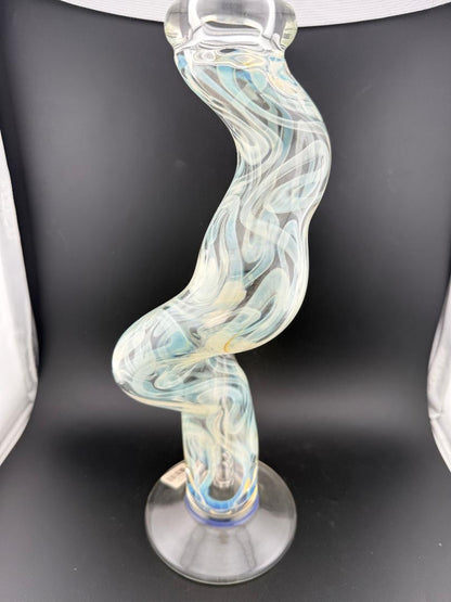 Round Glass Curvie Zong Flower Piece 14mm 45° with smooth, wavy design and delicate colors