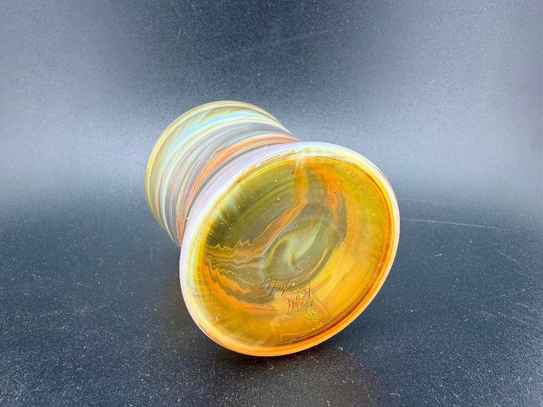 Handcrafted Royals Glass Gold Fumed Q Tip Jar with elegant color-shifting gold details, perfect for stylish organization.