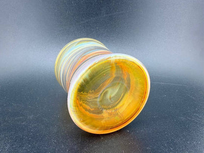 Handcrafted Royals Glass Gold Fumed Q Tip Jar with elegant color-shifting gold details, perfect for stylish organization.