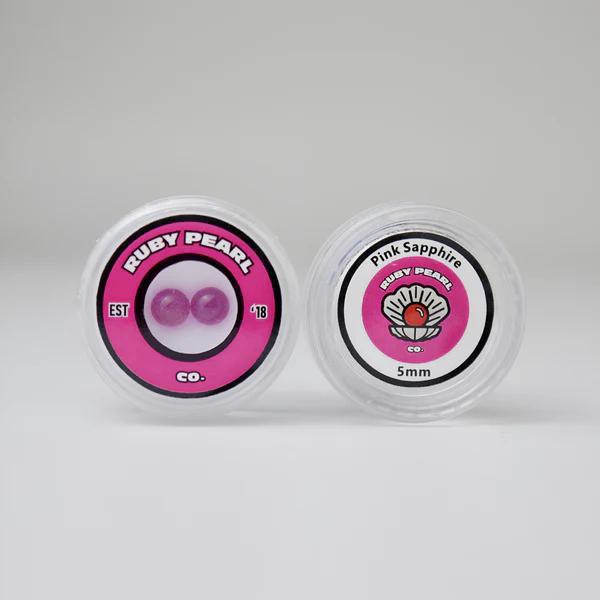 Ruby Pearl Co Terp Pearls - Ruby & Sapphire 5mm in packaging with Pink Sapphire label