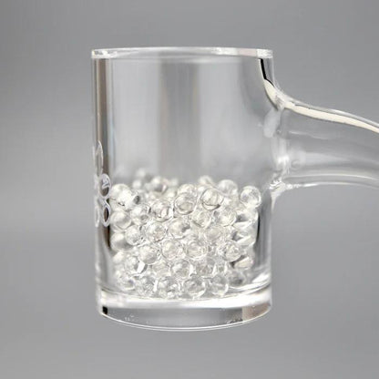 Ruby Pearl Co Terp Pearls – Ruby & Sapphire 3mm AAA Lab-Grown Gemstones (10-Pack) in a glass container.