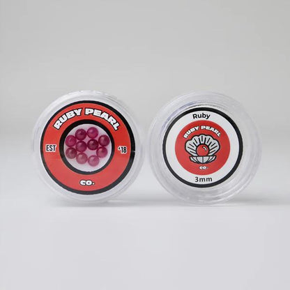 Ruby Pearl Co Terp Pearls – Ruby & Sapphire 3mm AAA Lab-Grown Gemstones (10-Pack) in packaging.