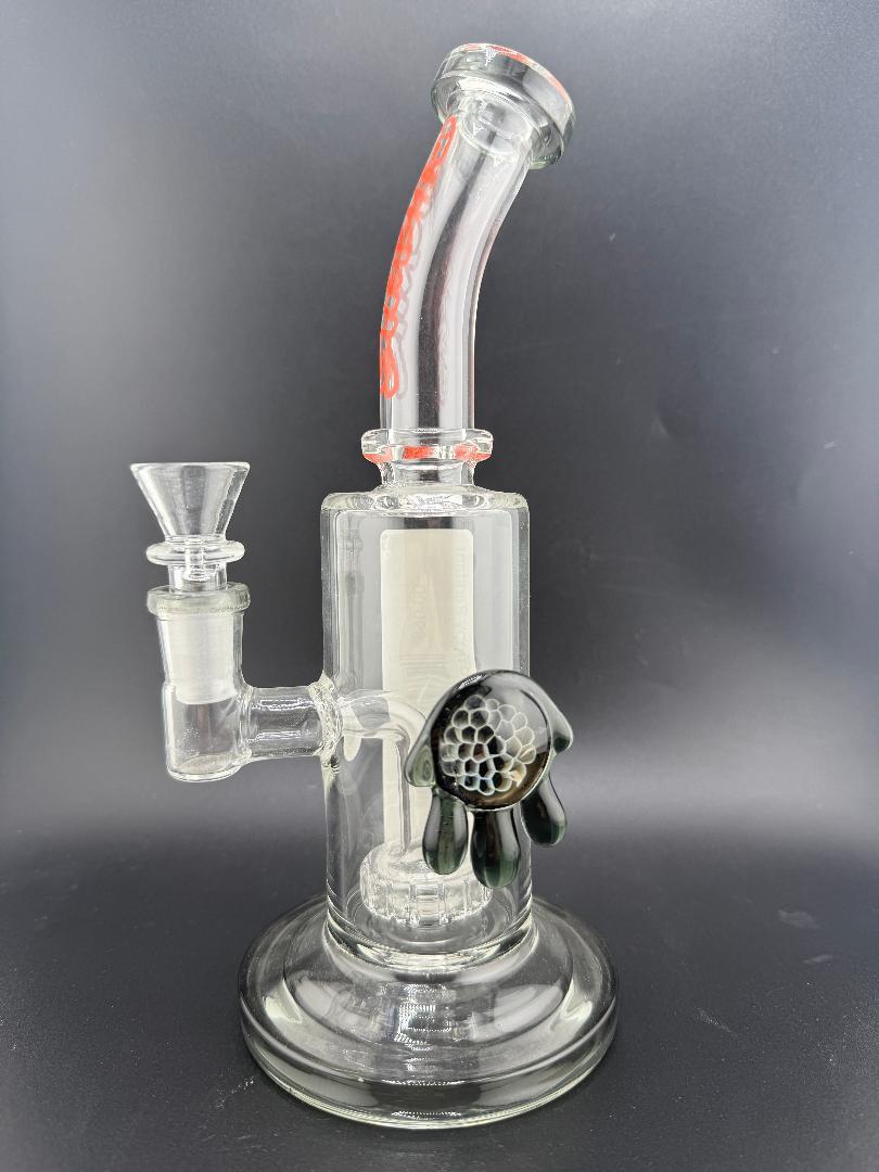 Ruckus 9" Bent Neck Drippy Pendant Rig 14mm 90° with ergonomic bent neck and unique drippy pendant design.