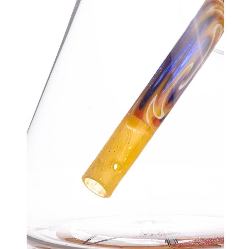 Ruckus Glass 18" Beaker Slayer Series Flower Piece close-up of colorful mouthpiece.