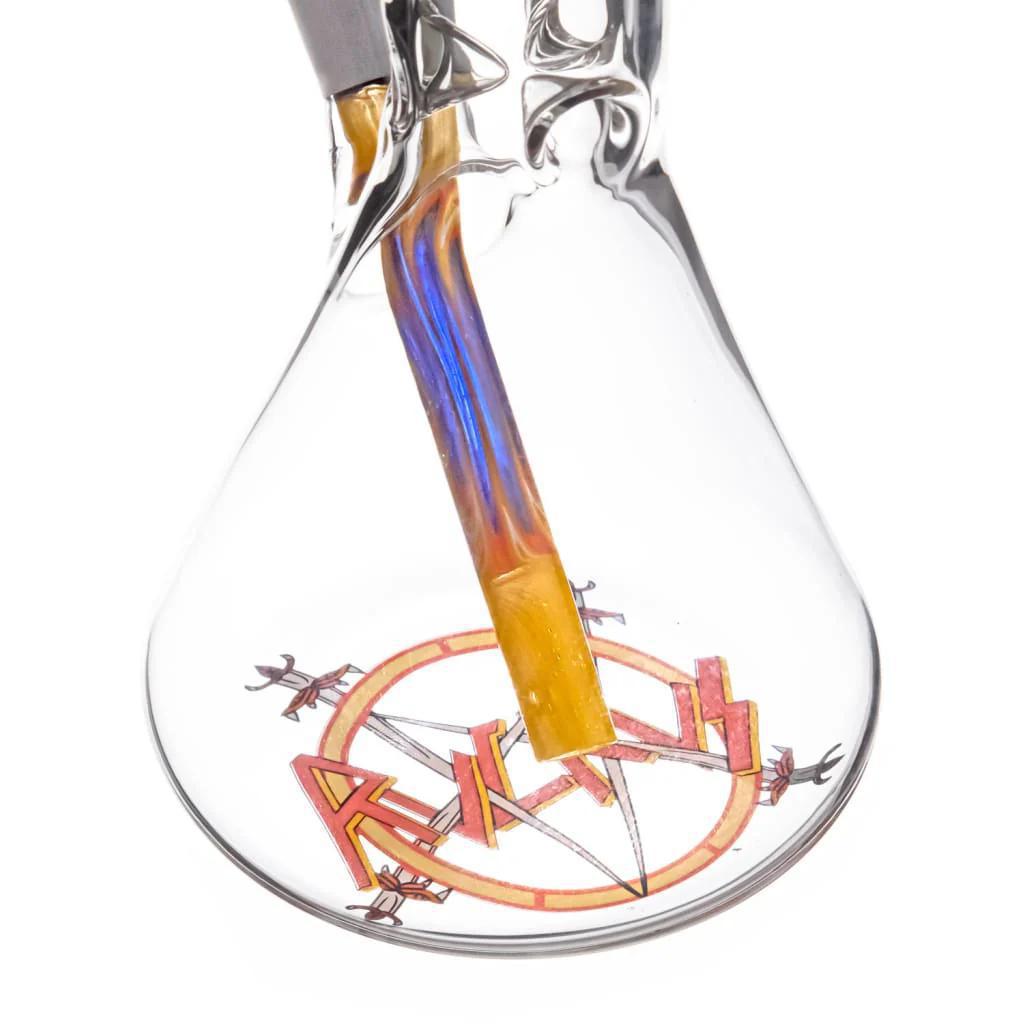 Ruckus Glass 18" Beaker Slayer Series Flower Piece with vibrant design and colorful accents.