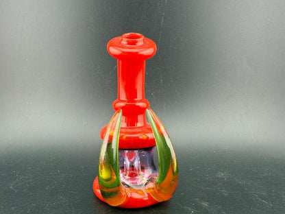 Ruckus Glass 4" Double Horn Micro Rig 14mm 90° in vibrant red with unique design features.