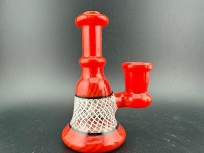 Ruckus Glass 4" Double Horn Micro Rig 14mm 90° in red color with unique design and compact size.