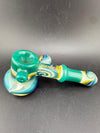 Ruckus Glass Bubbler - 5" Wig Wag showcasing vibrant blue and teal wig wag design with a comfortable bubble shape.