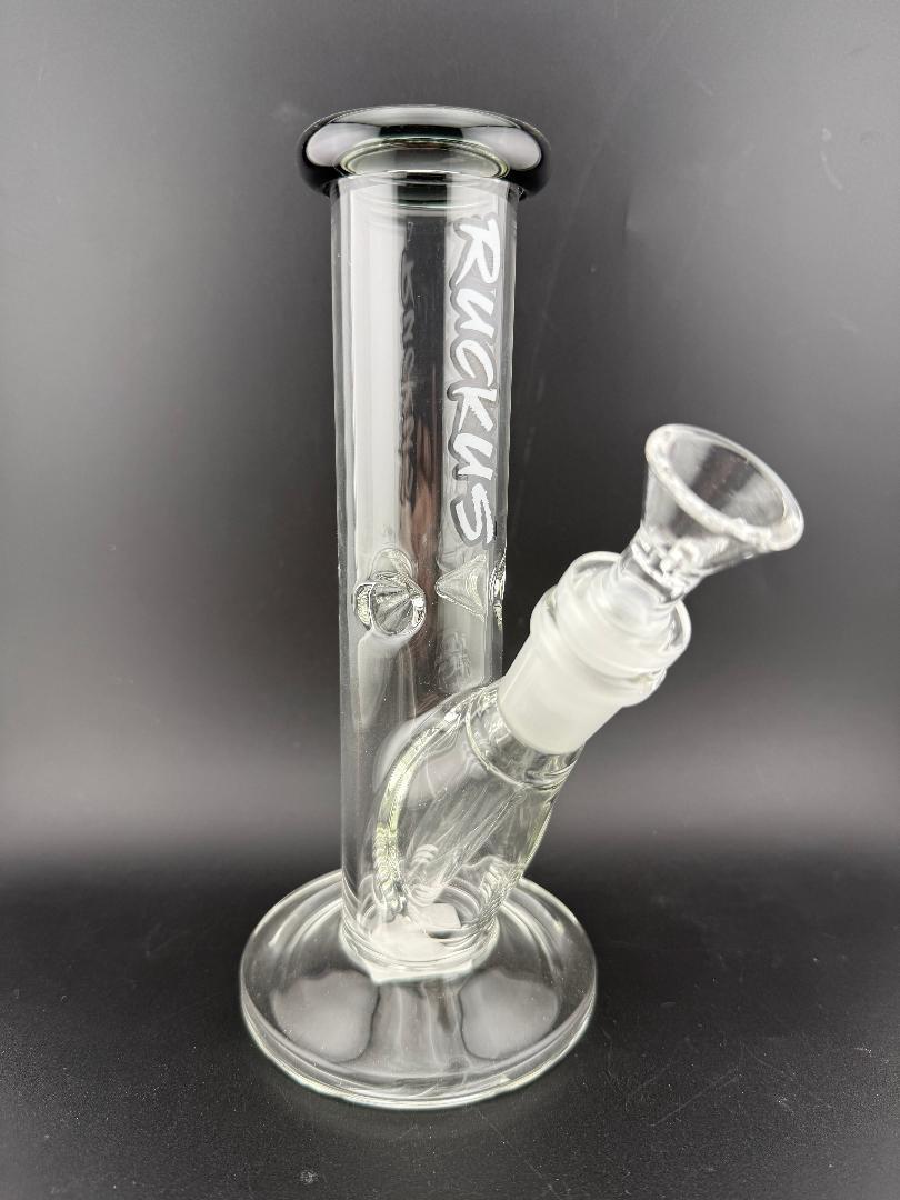 Ruckus Glass 7" Mini Straight Tube 14mm 45° with removable downstem and sleek design.