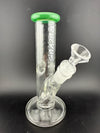 Ruckus Glass 7" Mini Straight Tube 14mm 45° in clear glass with green accent and removable downstem.