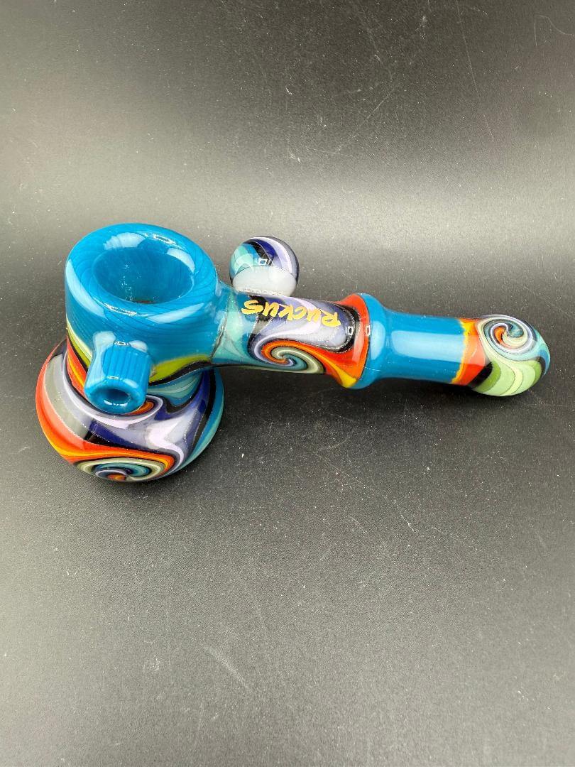 Ruckus Glass Bubbler - 5" Wig Wag colorful design with wig wag patterns and ergonomic shape.