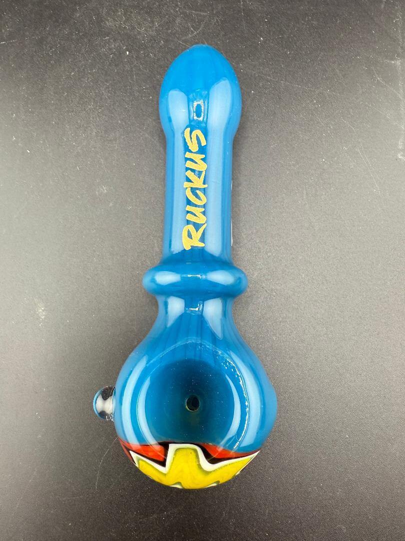 Ruckus Glass Hand Pipe -5" Wig Wag Cap in blue color featuring distinctive wig wag cap design.