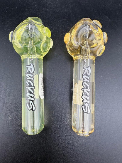 Ruckus Glass Hand Pipe - Glyco Freezable in green and orange with glycerin chamber for cooler hits.