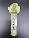 Ruckus Glass Hand Pipe - Glyco Freezable in bright yellow color showcasing its unique design and glycerin chamber.