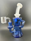 Ruckus Glass Incycler White Neck Colored Bottom 14mm 90° with blue body and white neck for smooth filtration.