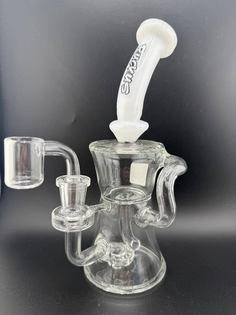 Ruckus Glass Incycler White Neck Colored Bottom 14mm 90° featuring elegant design and smooth filtration.