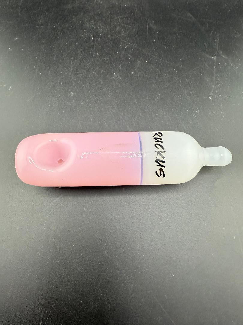 Ruckus Glass Pipe - 5" Disposable Vape, pink glass pipe mimicking a disposable vape design