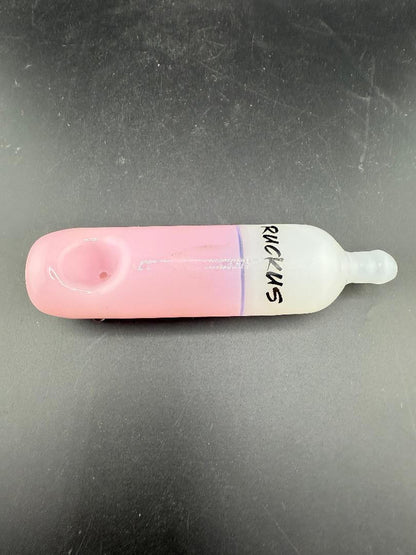 Ruckus Glass Pipe - 5" Disposable Vape, pink glass pipe mimicking a disposable vape design