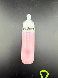 Ruckus Glass Pipe - 5" Disposable Vape shown in pink glass with Ruckus branding.