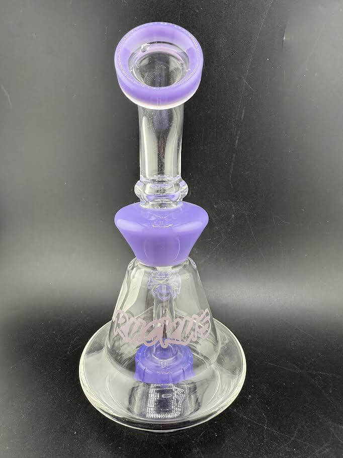 Ruckus Glass Purple Bent Neck Rig 14mm 90° with sleek design and vibrant purple accents.