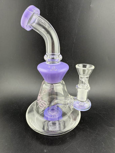 Ruckus Glass Purple Bent Neck Rig 14mm 90° with sleek design and purple accents for smooth hits.