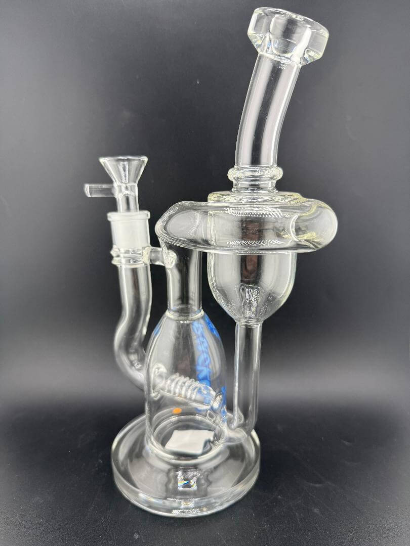 Ruckus Glass Recycler Inline Perc 14mm 90° showing clear glass design with unique inline perc features.