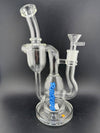 Ruckus Glass Recycler Inline Perc 14mm 90° featuring stylish design with blue accents and unique recycler inline perc.