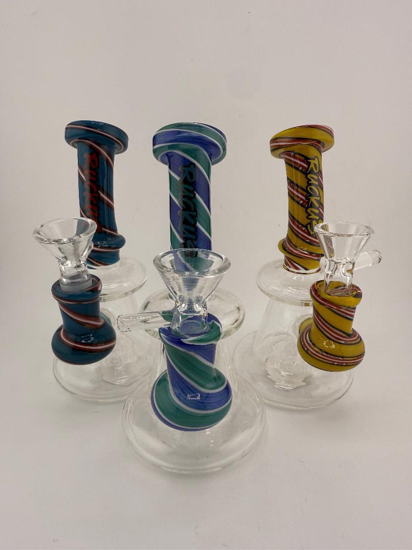 Ruckus Glass Swirl Bent Neck Banger Hanger Rig 14mm 90° colorful collection featuring intricate designs and excellent craftsmanship.