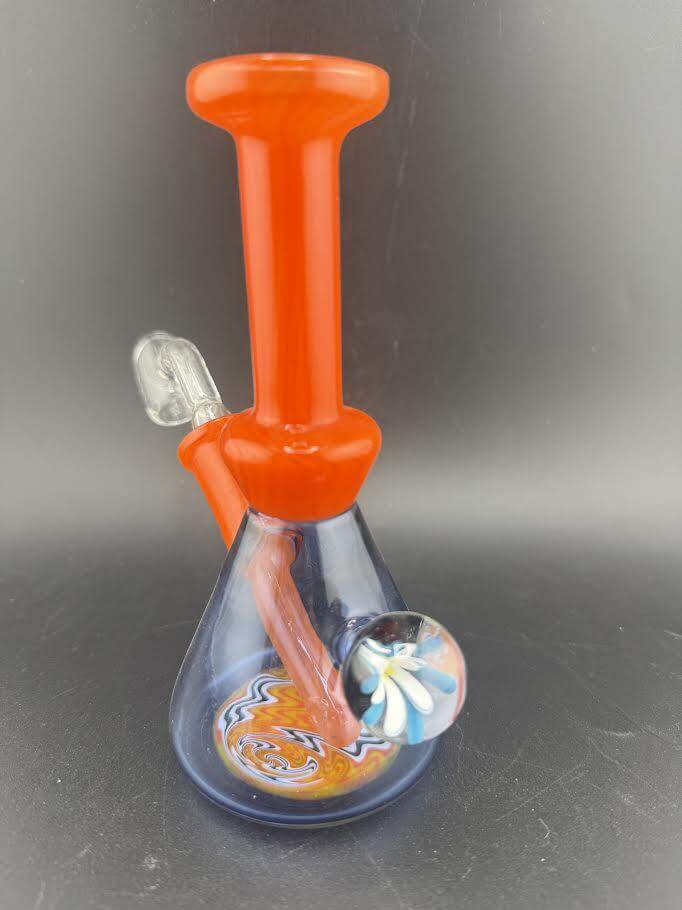 Ruckus Glass Two Tone Wig Wag Tube 14mm 45° in vibrant orange and blue glass design.