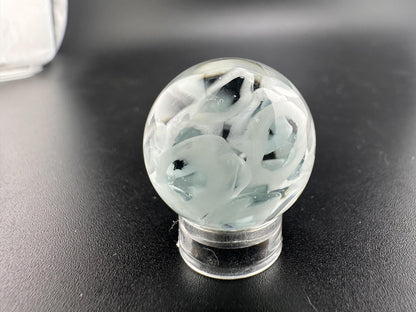 SBJ Glass Marble - Simple White Wisp .75" showcasing delicate white wisps in handcrafted borosilicate glass.